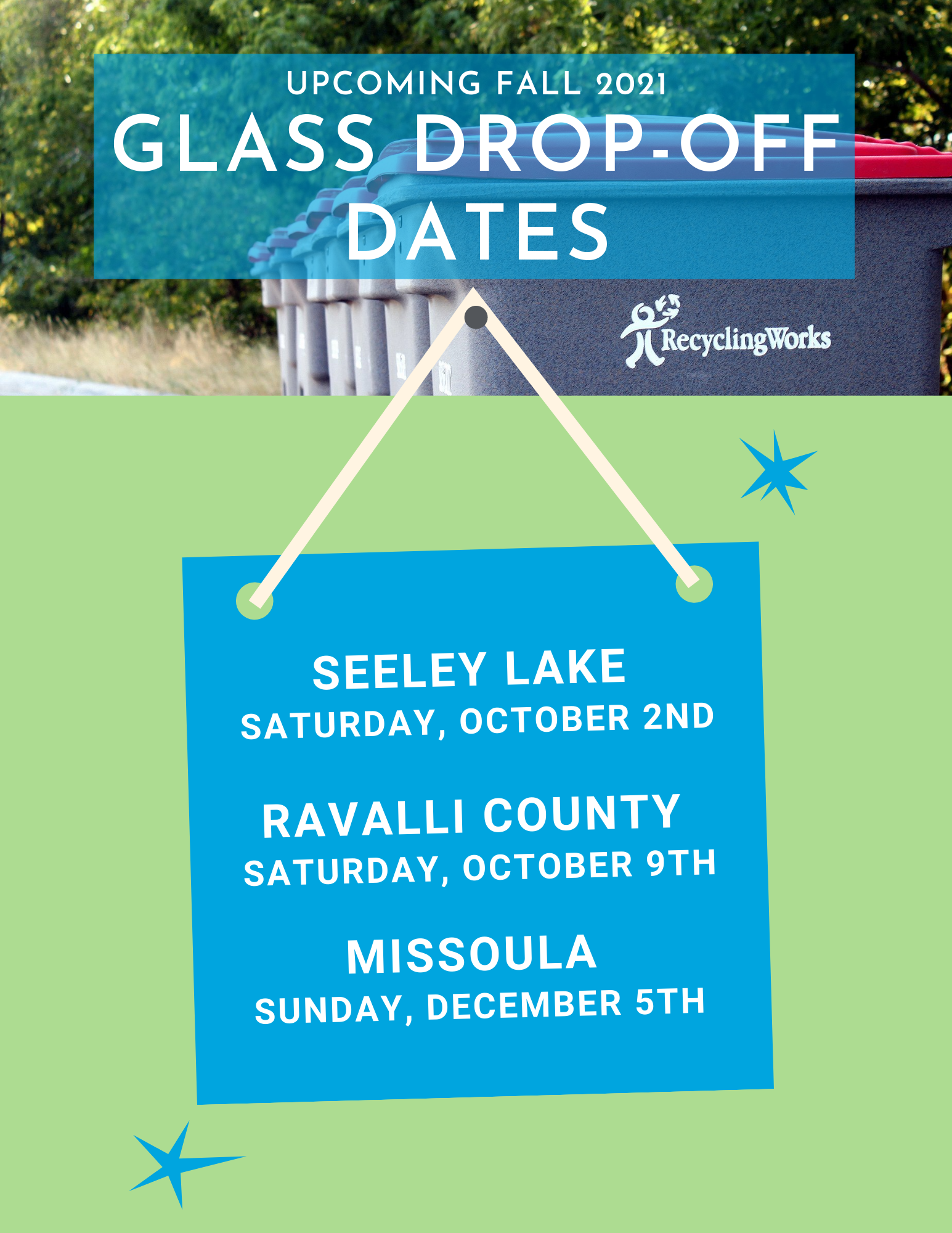 Upcoming Fall 2021 Glass Drop-off Dates