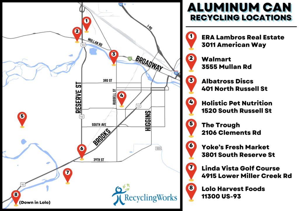 map of aluminum can recycling drop-off in missoula