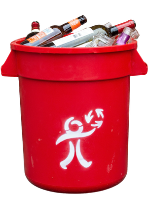 red 10 gallon glass recycling bucket missoula