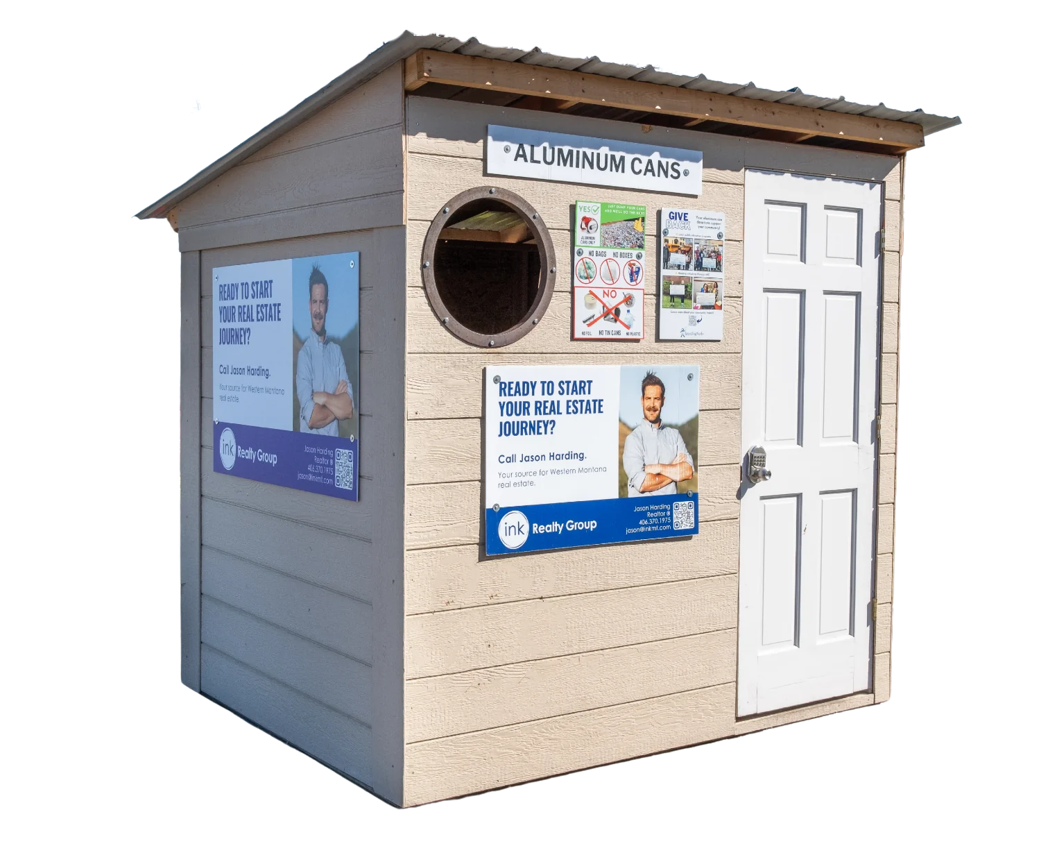 Aluminum can recycling drop-off shed in Missoula, Montana