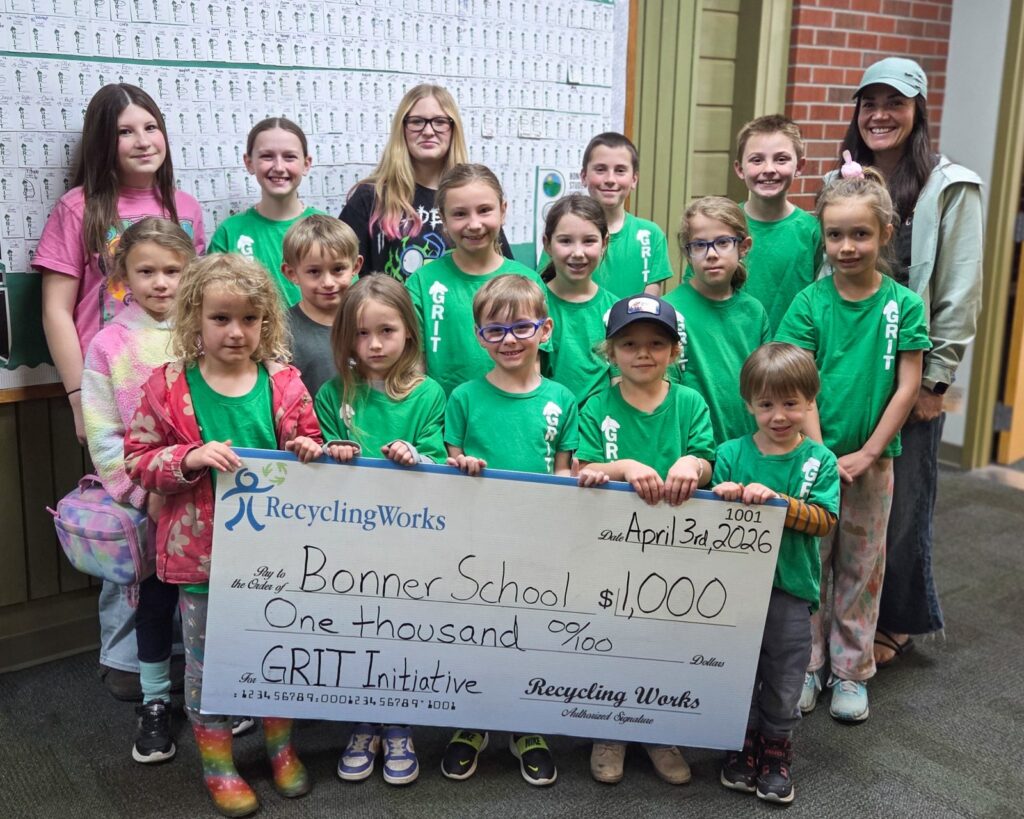 Recycling Works presenting a $1,000 GiveBack Grant to Bonner School's GRIT Initiative in Missoula